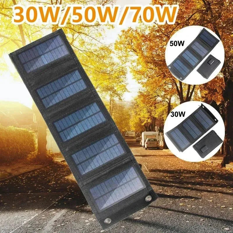 30W/50W/70W/80W Solar Panel USB 5V Foldable Solar Charger Waterproof Solar Cell Portable Outdoor Mobile Power for Camping Hiking - Trekker Essentials