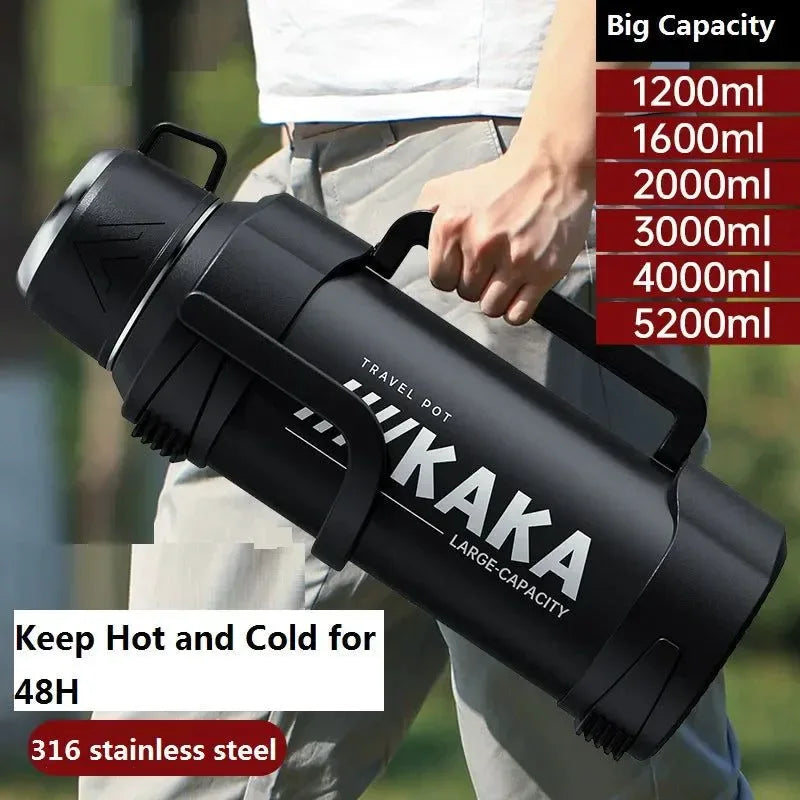 316 stainless steel insulated water bottle with handle, keeps drinks hot or cold, large capacity, portable for outdoor use - Trekker Essentials