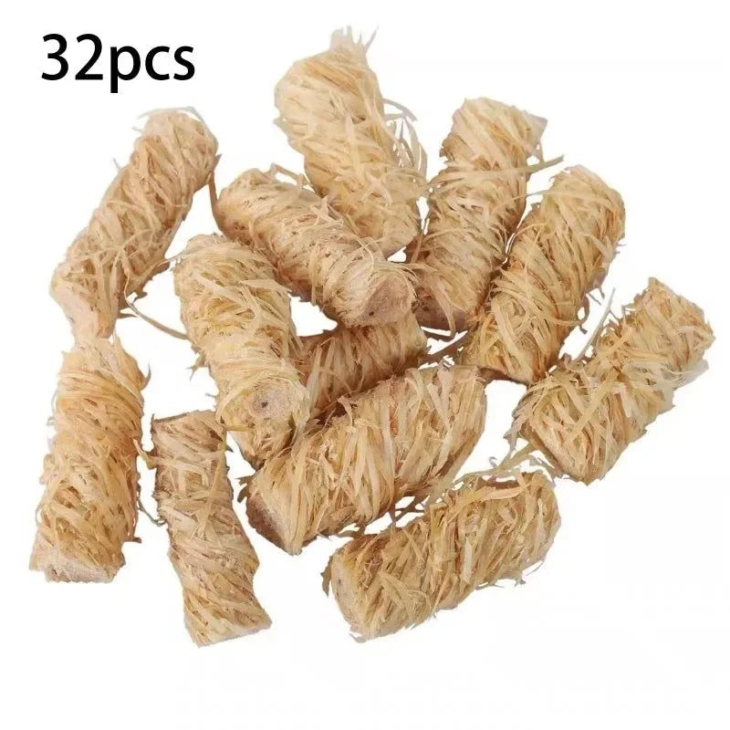 32PCS Eco Wood Fire Starters - Natural Wood Wool Wax Silk Roll - Fireplace Lighters for Outdoor Camping and Patio Heaters - Trekker Essentials