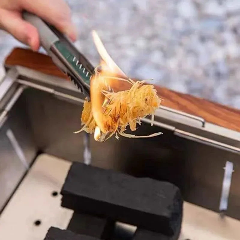 32PCS Eco Wood Fire Starters - Natural Wood Wool Wax Silk Roll - Fireplace Lighters for Outdoor Camping and Patio Heaters - Trekker Essentials