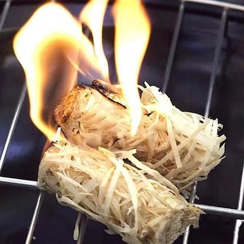 32PCS Eco Wood Fire Starters - Natural Wood Wool Wax Silk Roll - Fireplace Lighters for Outdoor Camping and Patio Heaters - Trekker Essentials