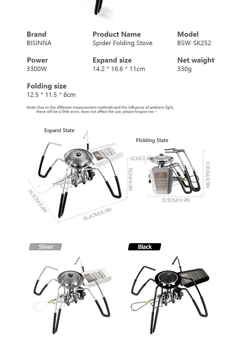 3300W Portable Folding Spider Camping Stove with Piezo Ignition - Trekker Essentials