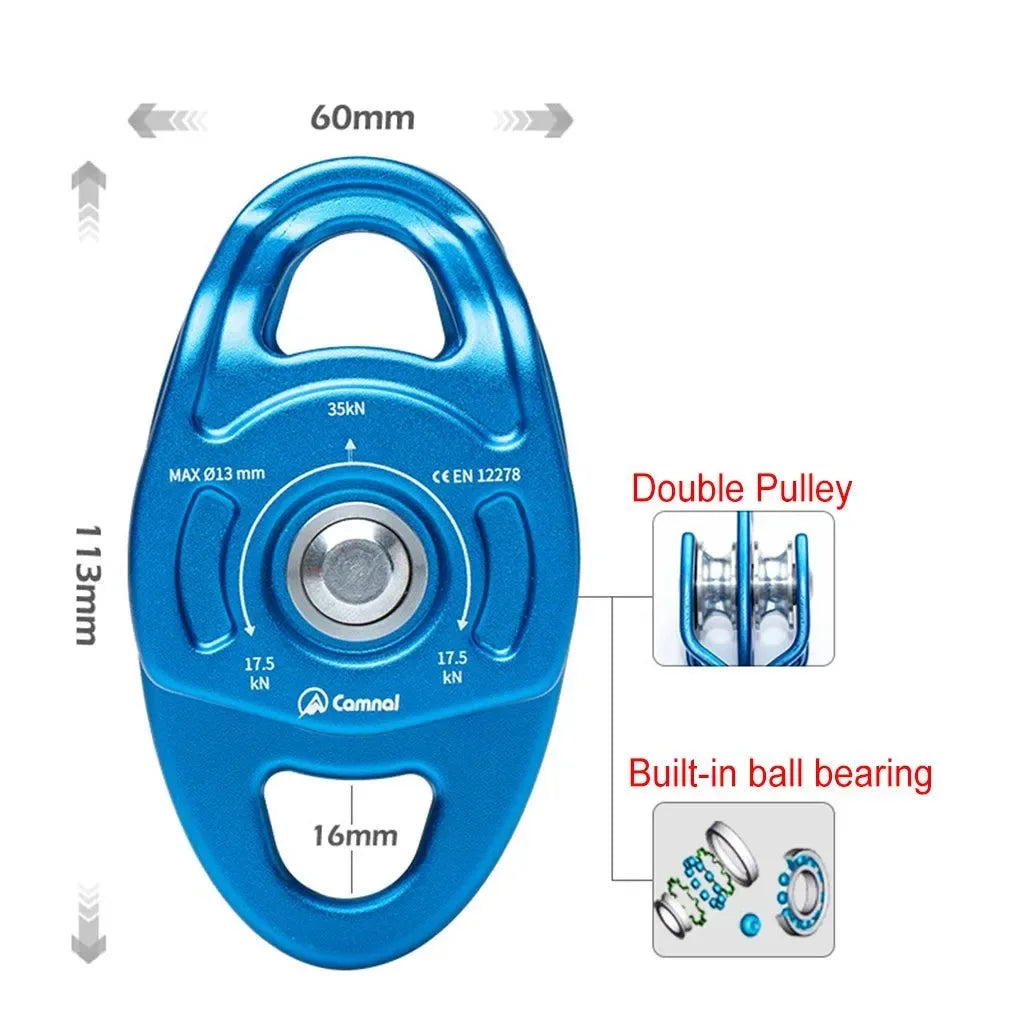 35KN Double Pulley – Professional Twin Sheave Climbing Pulley for Rigging & Hauling - Trekker Essentials