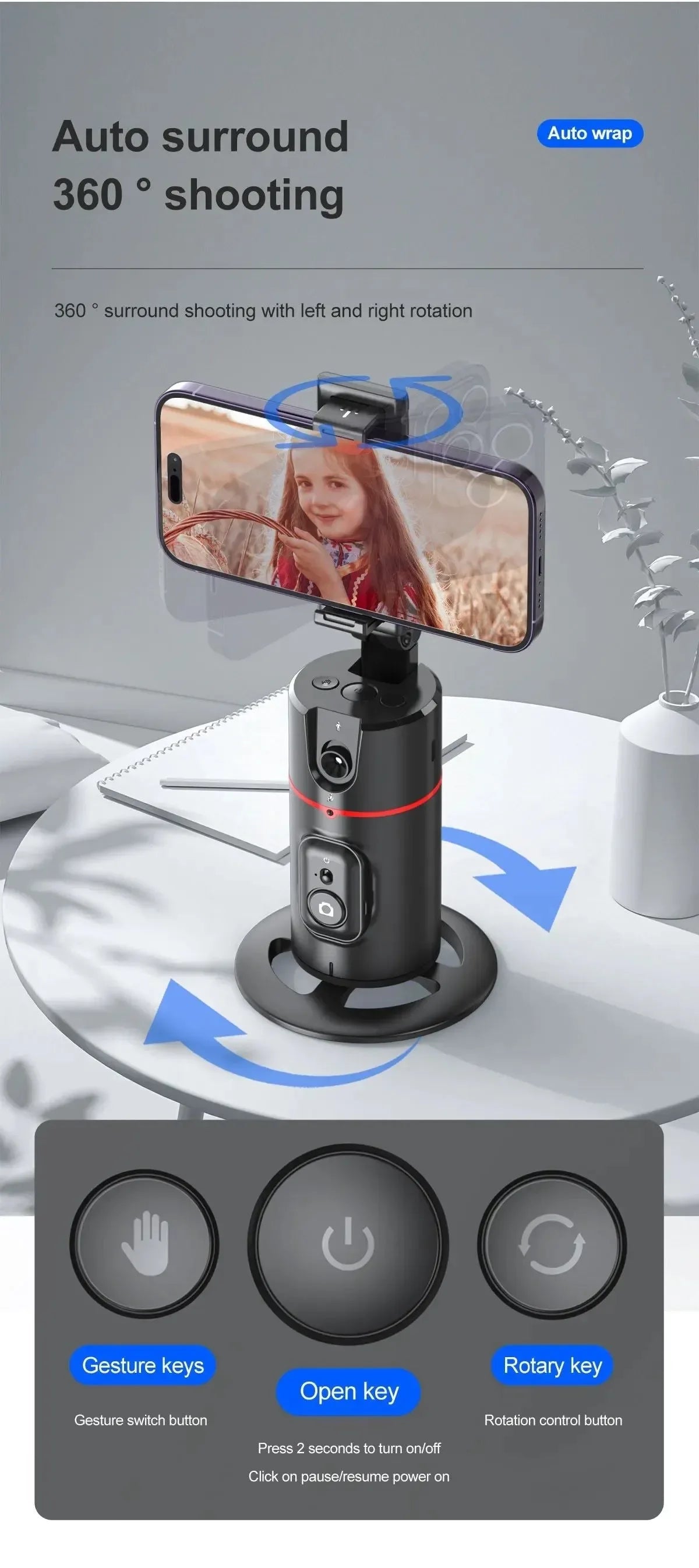 360° Auto-Tracking Phone Holder with Gesture Control - Foldable Smartphone Stand for Live Streaming & Video Calls - Trekker Essentials