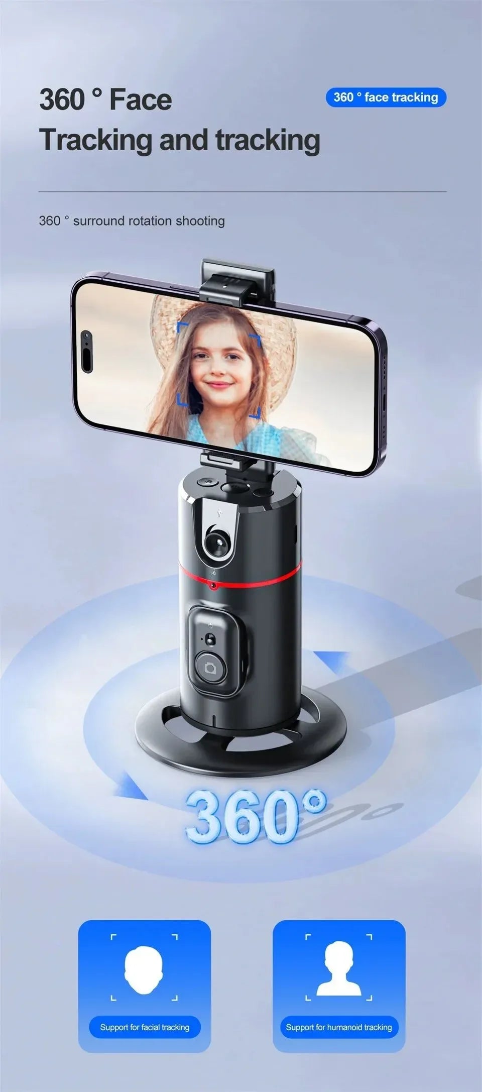 360° Rotating Phone Gimbal with 1.5M Selfie Stick & Face Tracking – Stabilizer for TikTok, Vlogging & Live Streaming - Trekker Essentials