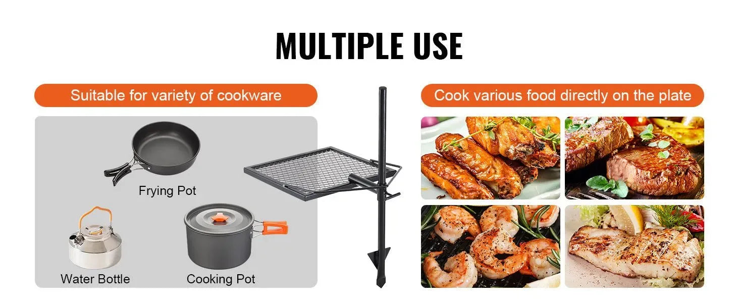 360° Swivel Campfire Grill – Heavy Duty Adjustable Cooking Grate for Open Fire - Trekker Essentials