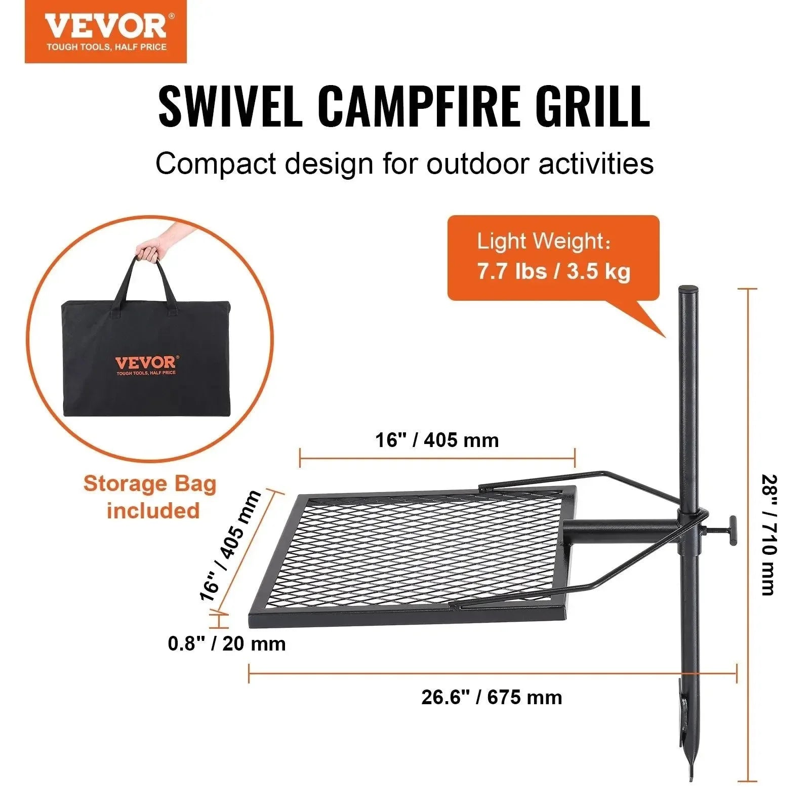 360° Swivel Campfire Grill – Heavy Duty Adjustable Cooking Grate for Open Fire - Trekker Essentials