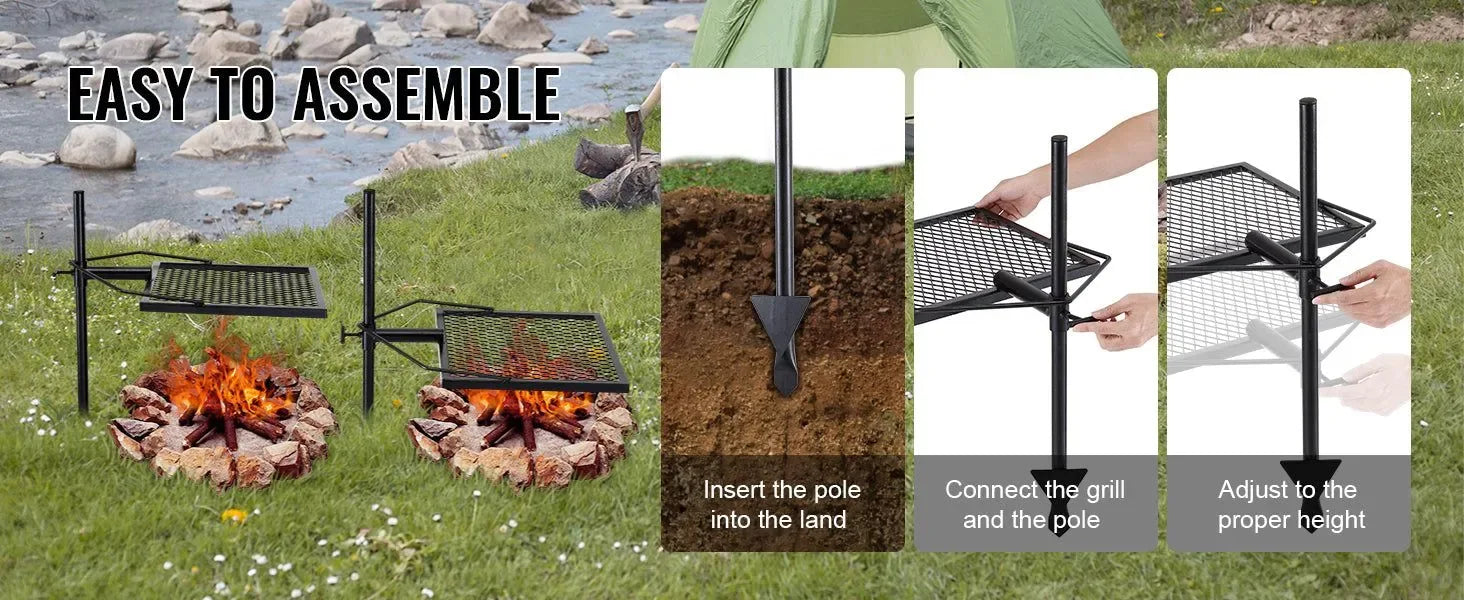 360° Swivel Campfire Grill – Heavy Duty Adjustable Cooking Grate for Open Fire - Trekker Essentials