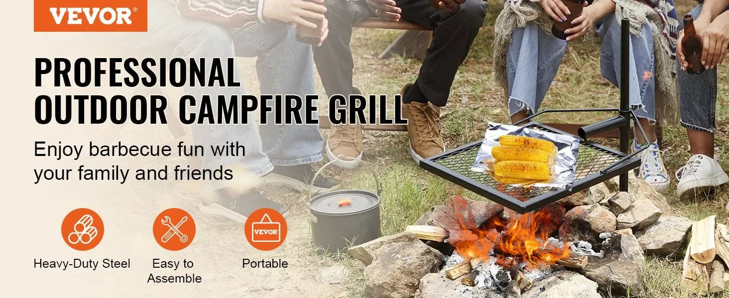 360° Swivel Campfire Grill – Heavy Duty Adjustable Cooking Grate for Open Fire - Trekker Essentials