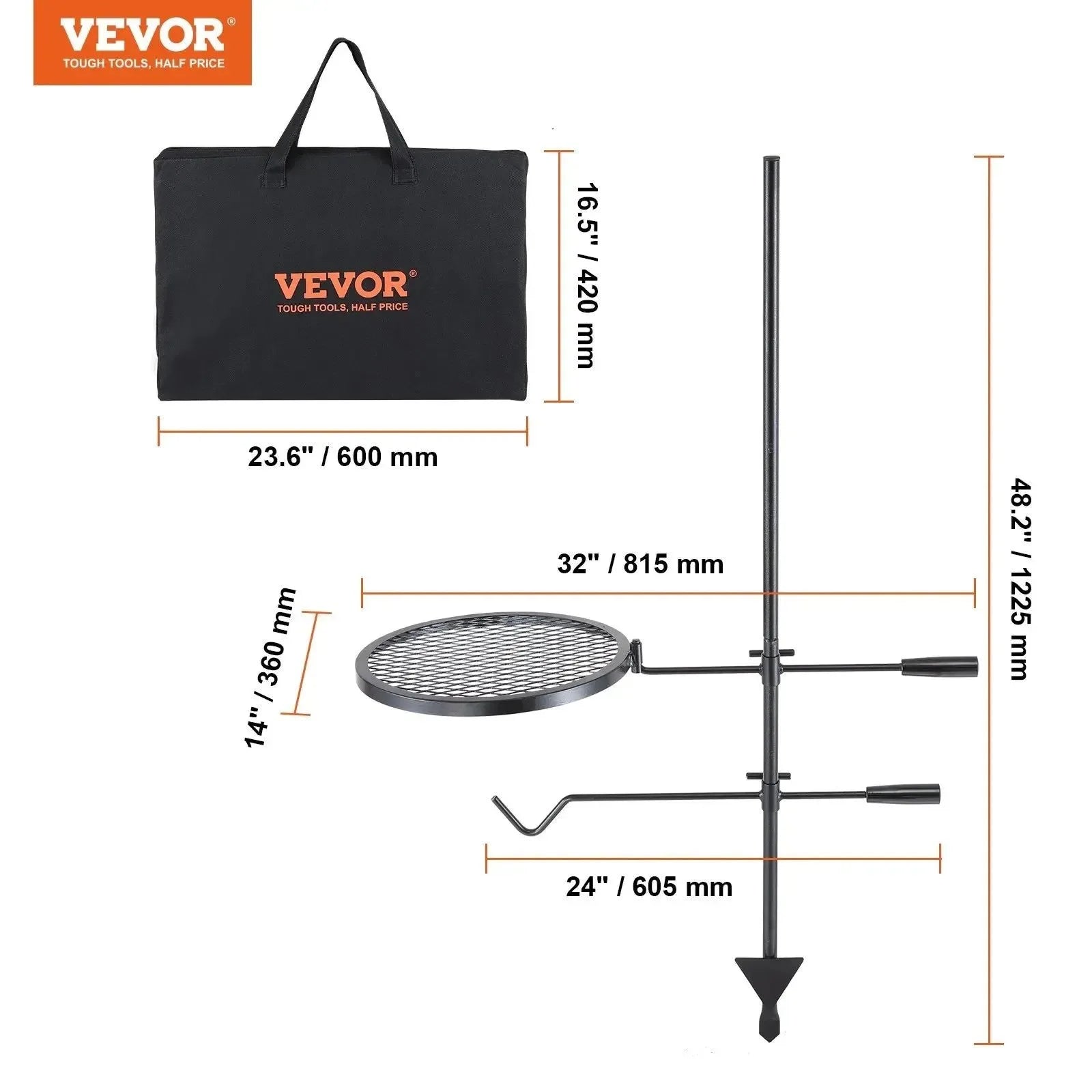 360° Swivel Campfire Grill – Heavy Duty Adjustable Cooking Grate for Open Fire - Trekker Essentials