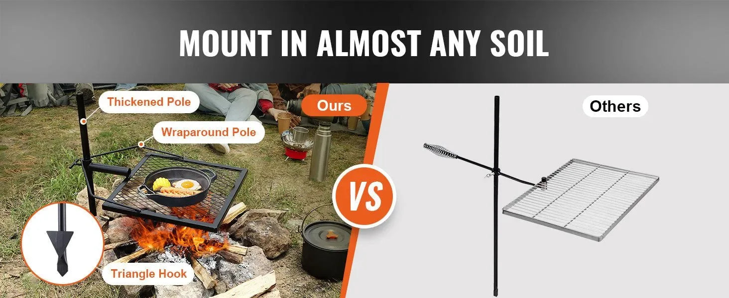 360° Swivel Campfire Grill – Heavy Duty Adjustable Cooking Grate for Open Fire - Trekker Essentials