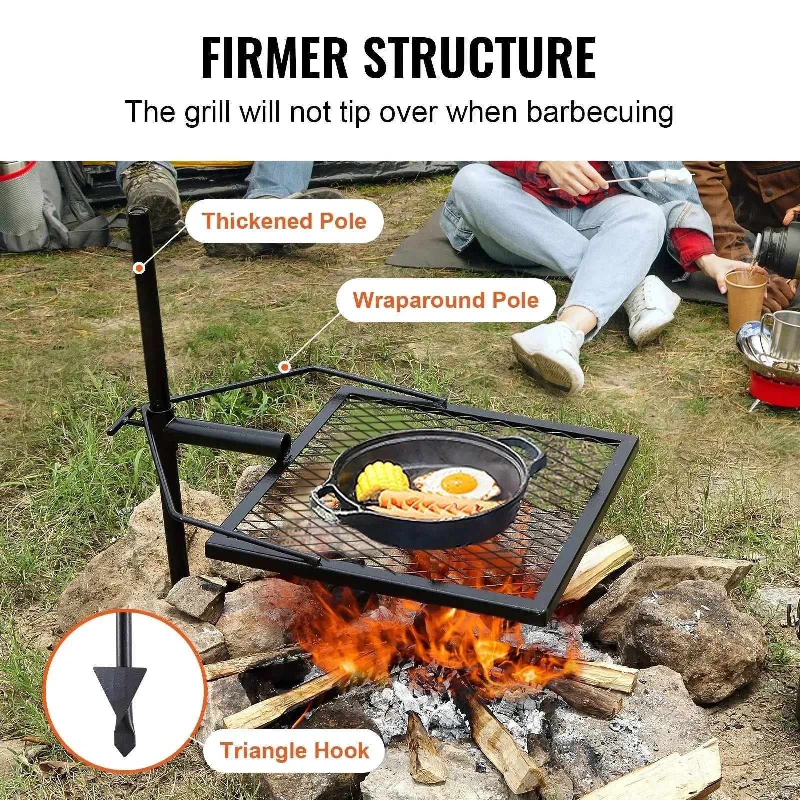 360° Swivel Campfire Grill – Heavy Duty Adjustable Cooking Grate for Open Fire - Trekker Essentials