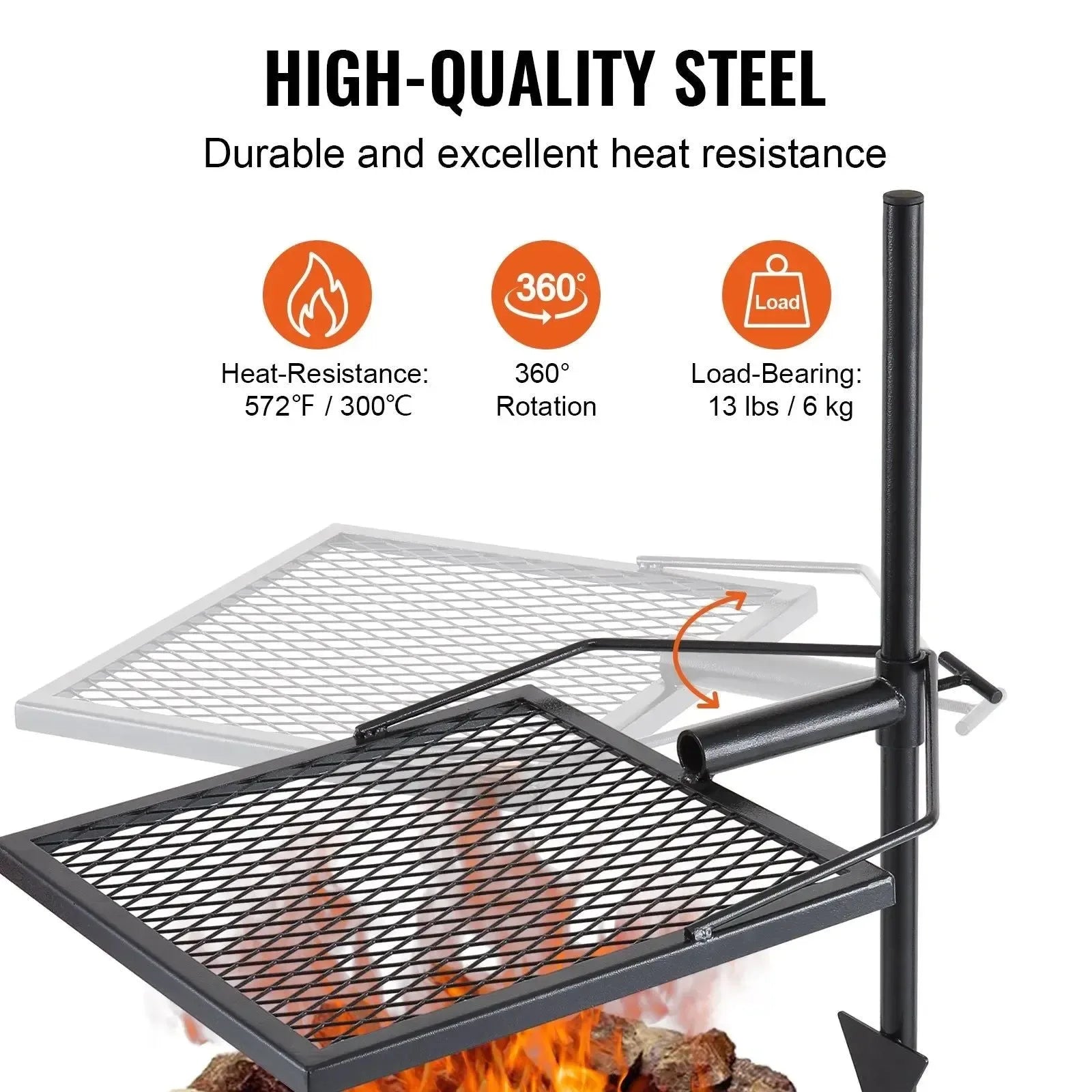 360° Swivel Campfire Grill – Heavy Duty Adjustable Cooking Grate for Open Fire - Trekker Essentials