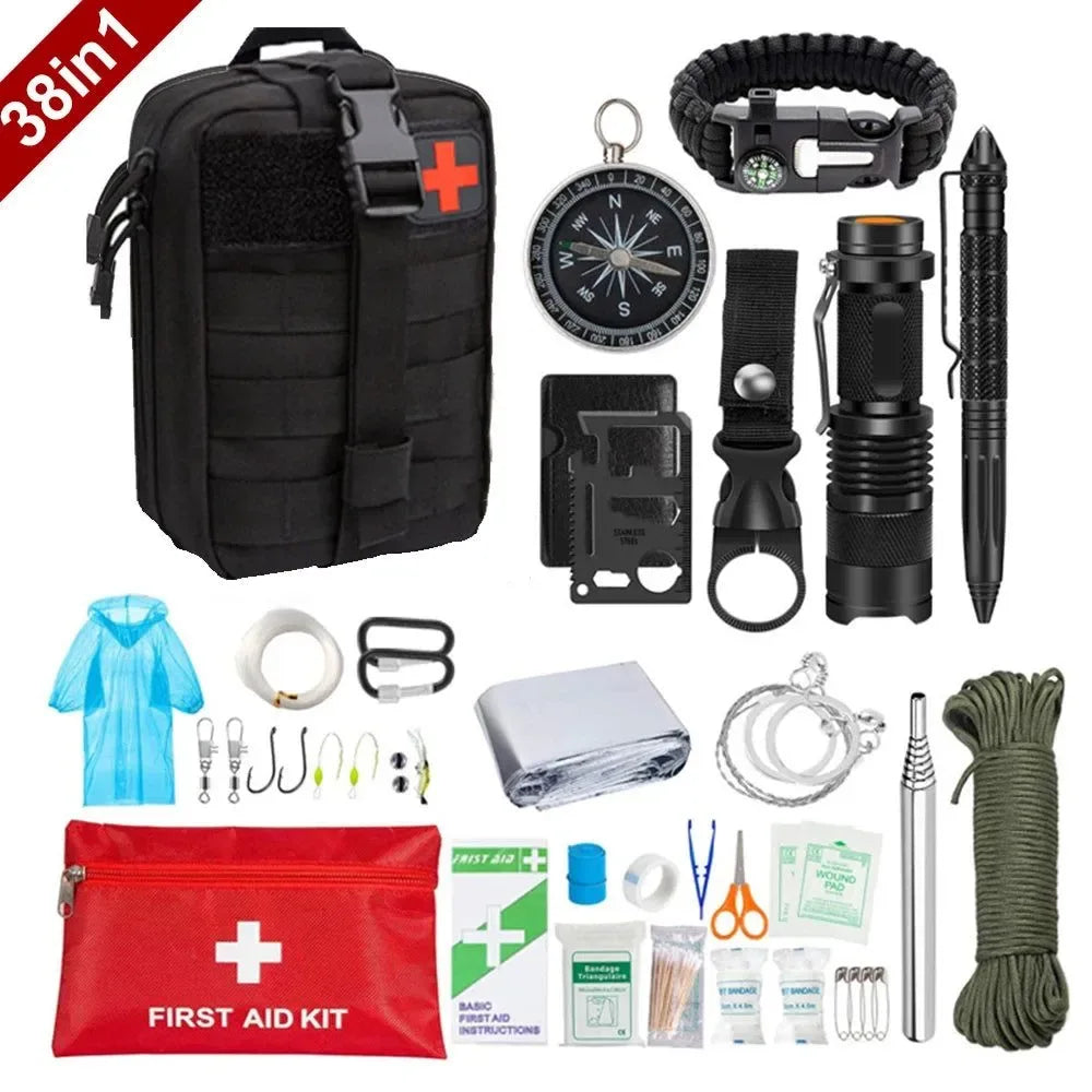 38-in-1 Survival First Aid Kit - Military Grade Molle Emergency Gear for Camping, Hiking, and Adventures - Trekker Essentials