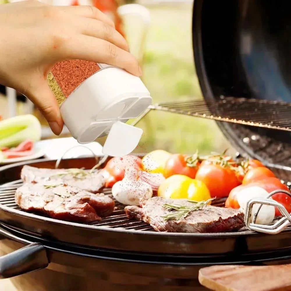 4 in 1 camping seasoning jar with lid transparent spice dispenser 4 compartment outdoor cooking barbecue salt and pepper shaker - Trekker Essentials