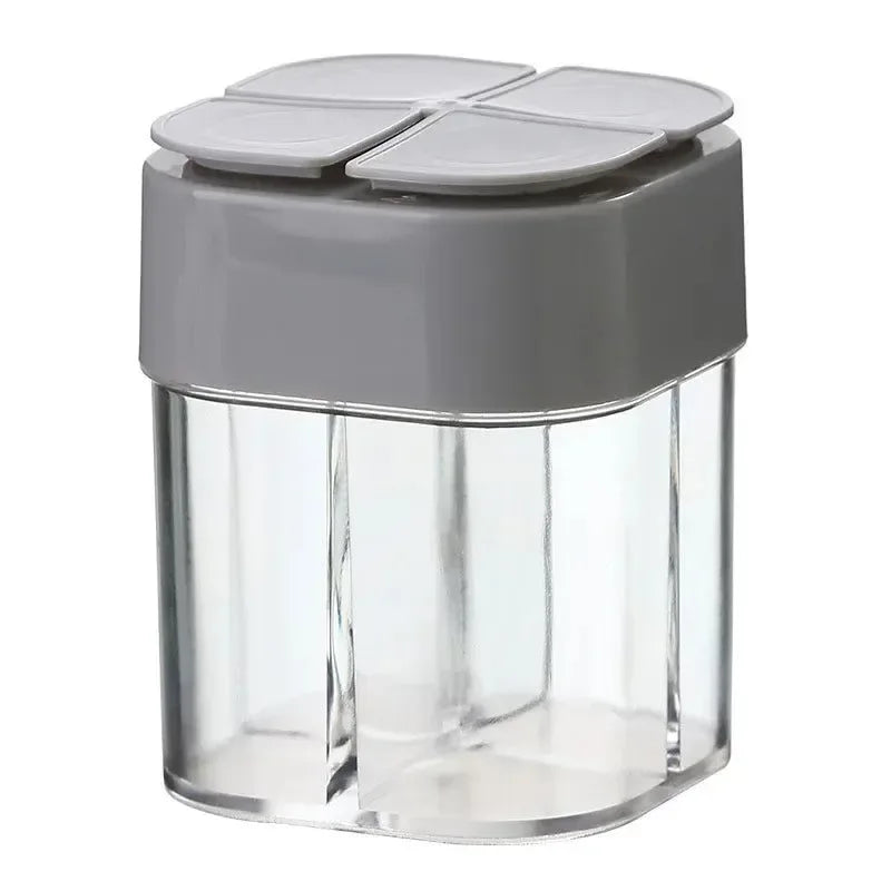 4 in 1 camping seasoning jar with lid transparent spice dispenser 4 compartment outdoor cooking barbecue salt and pepper shaker - Trekker Essentials