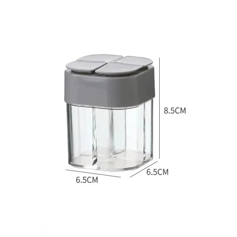 4 in 1 camping seasoning jar with lid transparent spice dispenser 4 compartment outdoor cooking barbecue salt and pepper shaker - Trekker Essentials