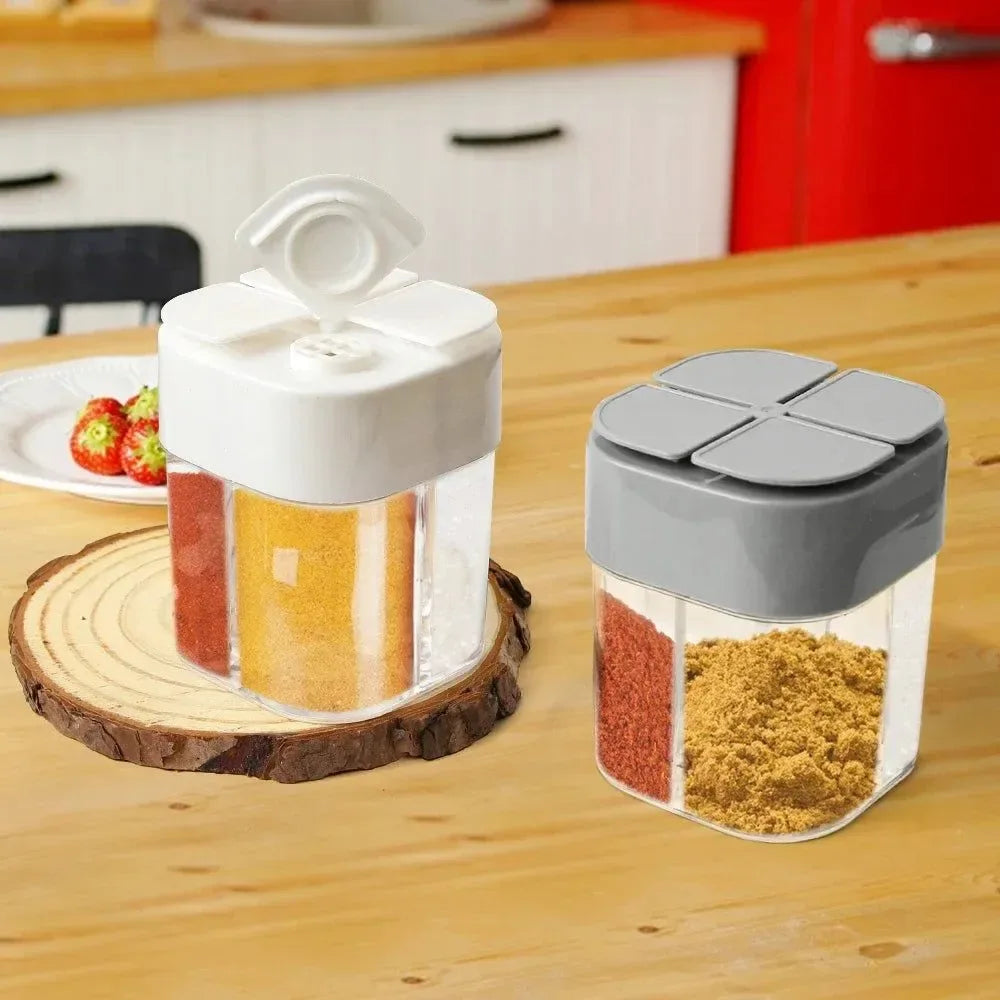 4-In-1 Camping Seasoning Jar - Transparent Spice Dispenser with 4 Compartments for Outdoor Cooking - Trekker Essentials