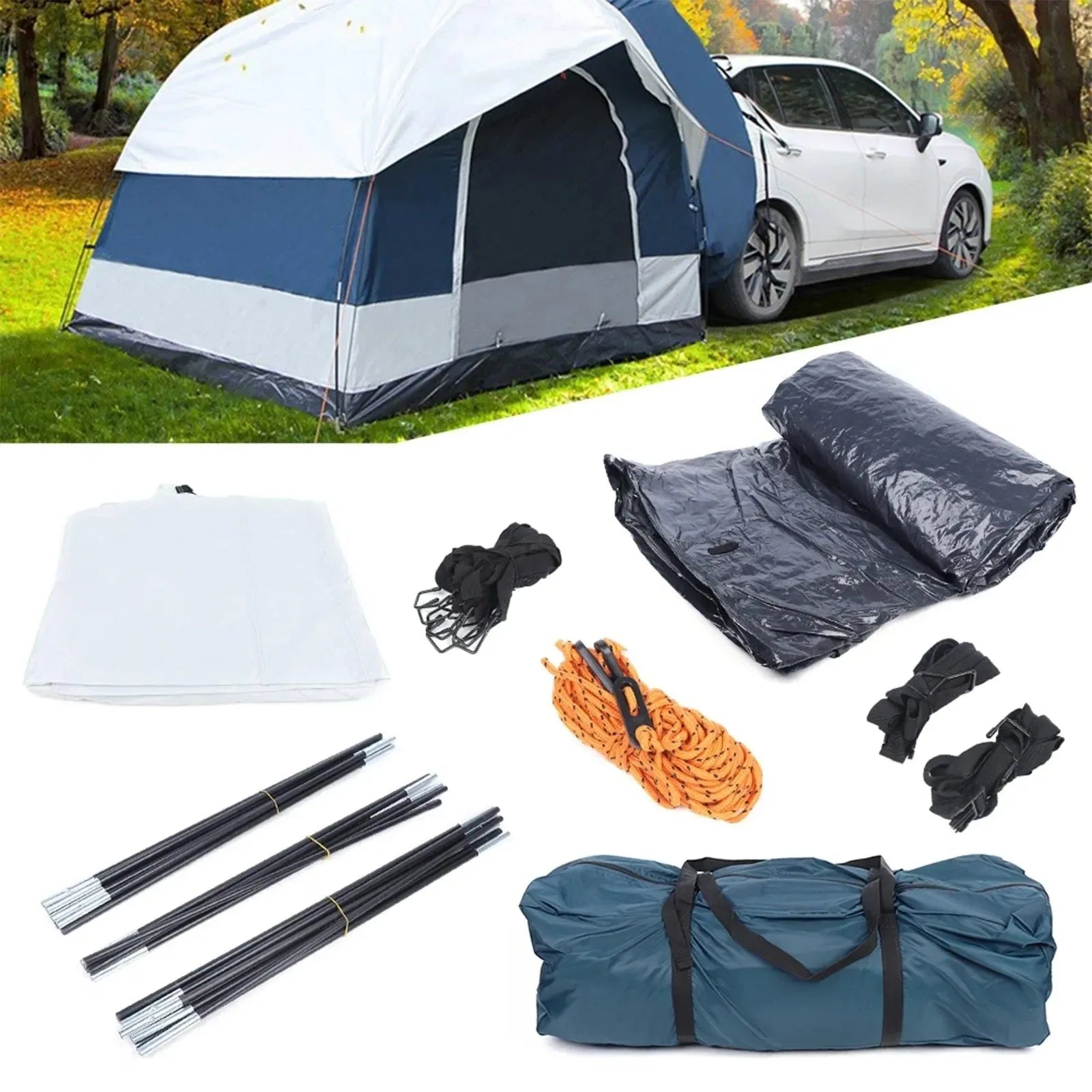 4-Person SUV Car Tent - Universal Tailgate Shelter with Sunshade & Mosquito Net for Camping - Trekker Essentials