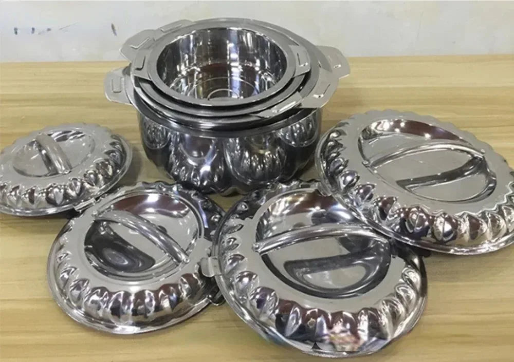 4-Piece Stainless Steel Insulated Food Warmer Set (1L/2L/3L/4L) — Durable Lunch Box for Family Parties, Weddings & Events - Trekker Essentials