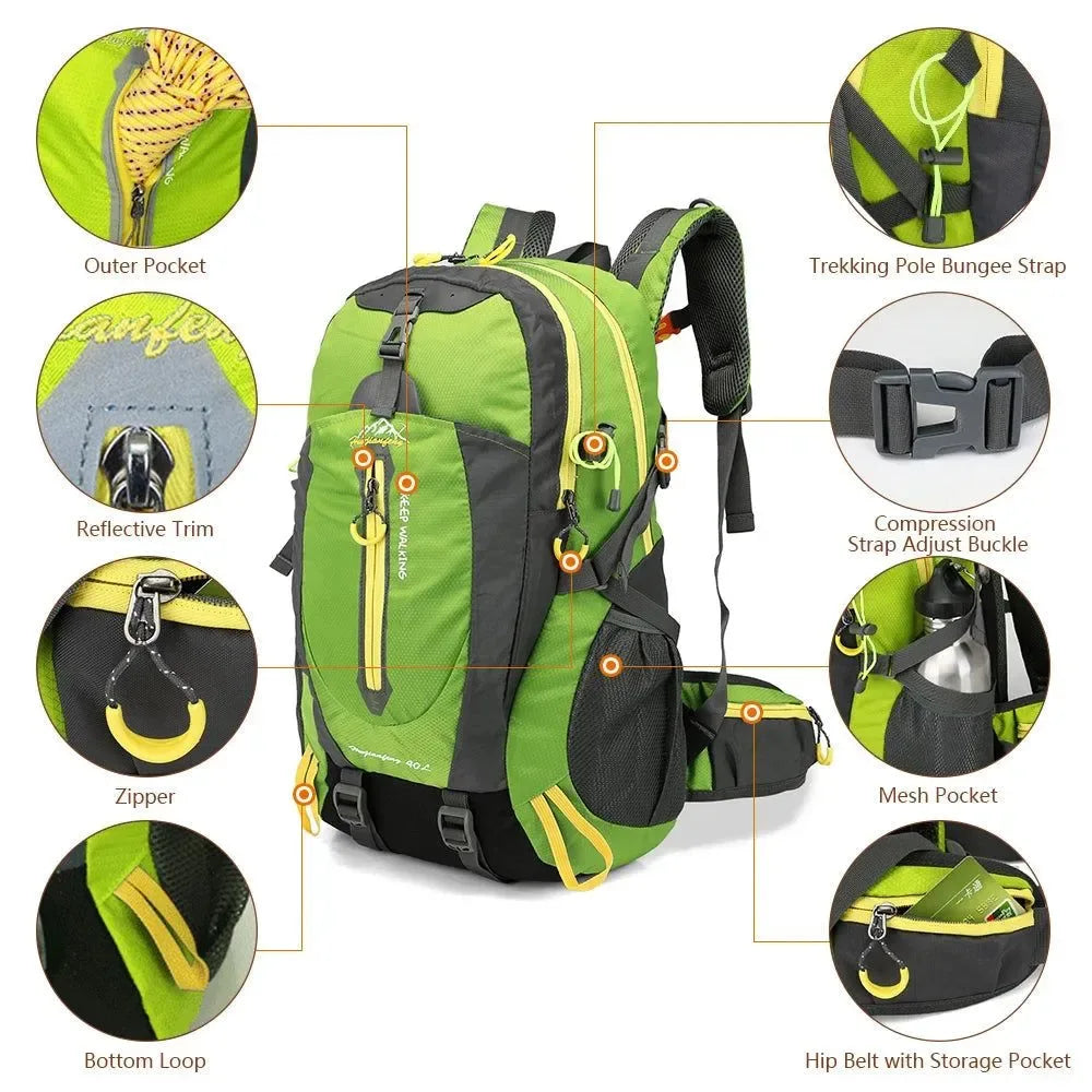 40L Waterproof Climbing Backpack: Outdoor Sports Rucksack for Hiking, Camping, and Travel - Trekker Essentials
