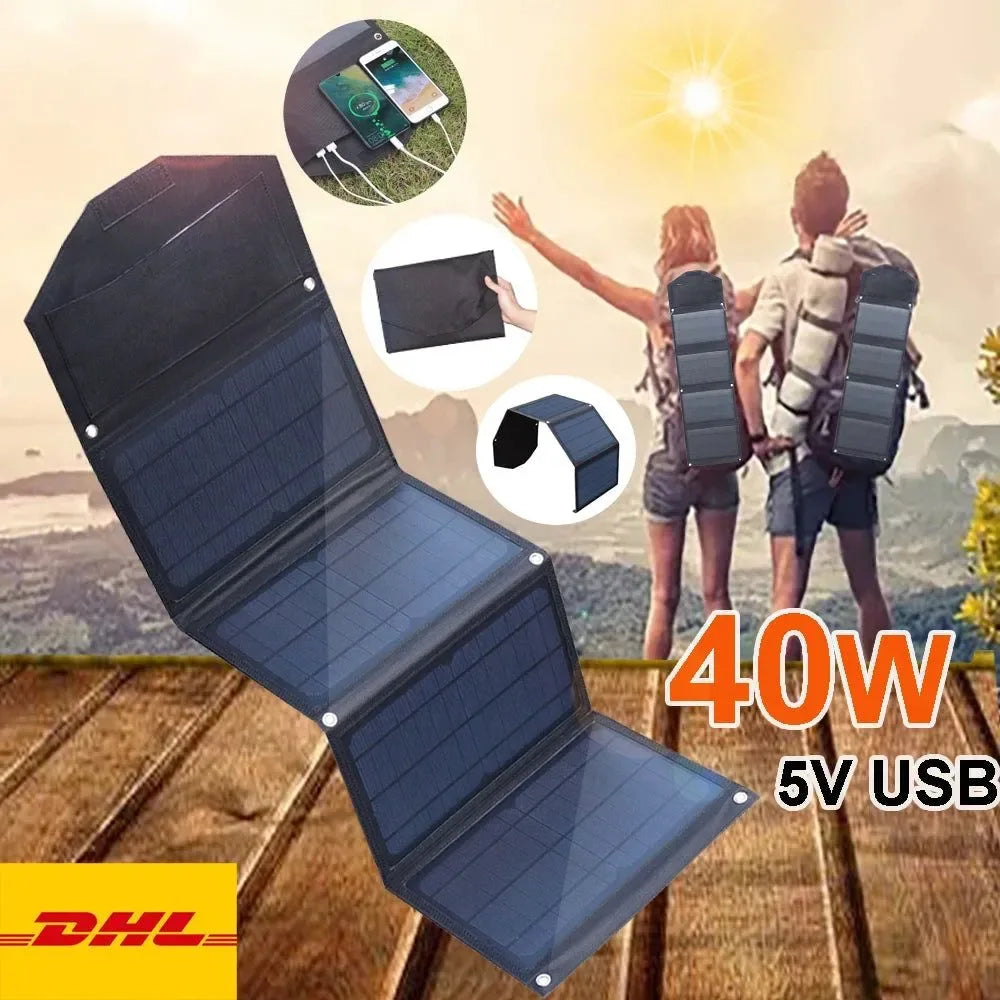 40W Foldable Solar Panel 5V USB Portable Solar Mobile Phone Charger Power Bank for Camping Hiking Backpack Outdoor - Trekker Essentials