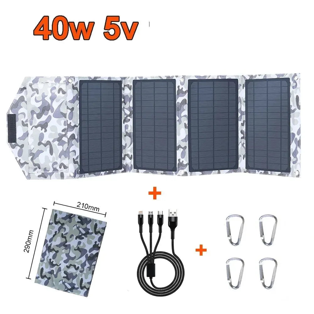 40W Foldable Solar Panel 5V USB Portable Solar Mobile Phone Charger Power Bank for Camping Hiking Backpack Outdoor - Trekker Essentials