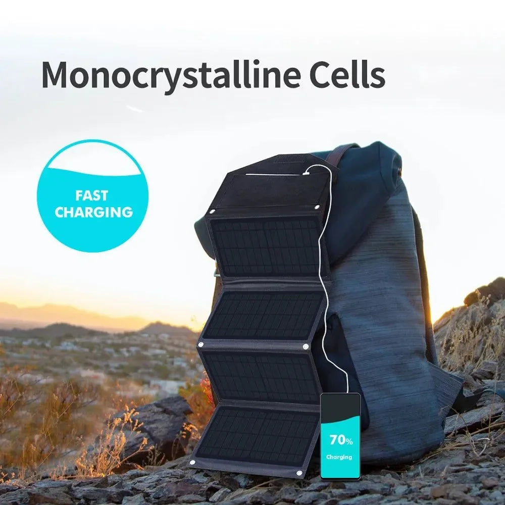 40W Foldable Solar Panel 5V USB Portable Solar Mobile Phone Charger Power Bank for Camping Hiking Backpack Outdoor - Trekker Essentials