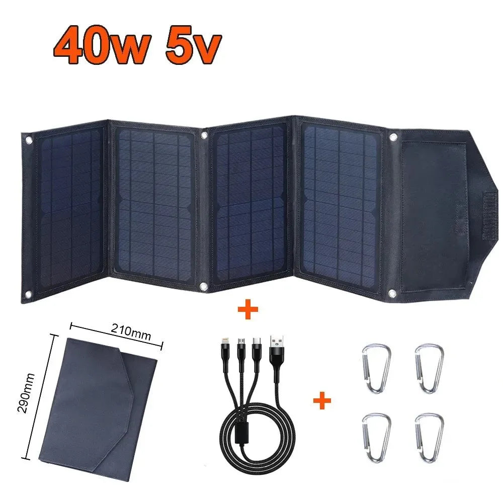 40W Foldable Solar Panel 5V USB Portable Solar Mobile Phone Charger Power Bank for Camping Hiking Backpack Outdoor - Trekker Essentials