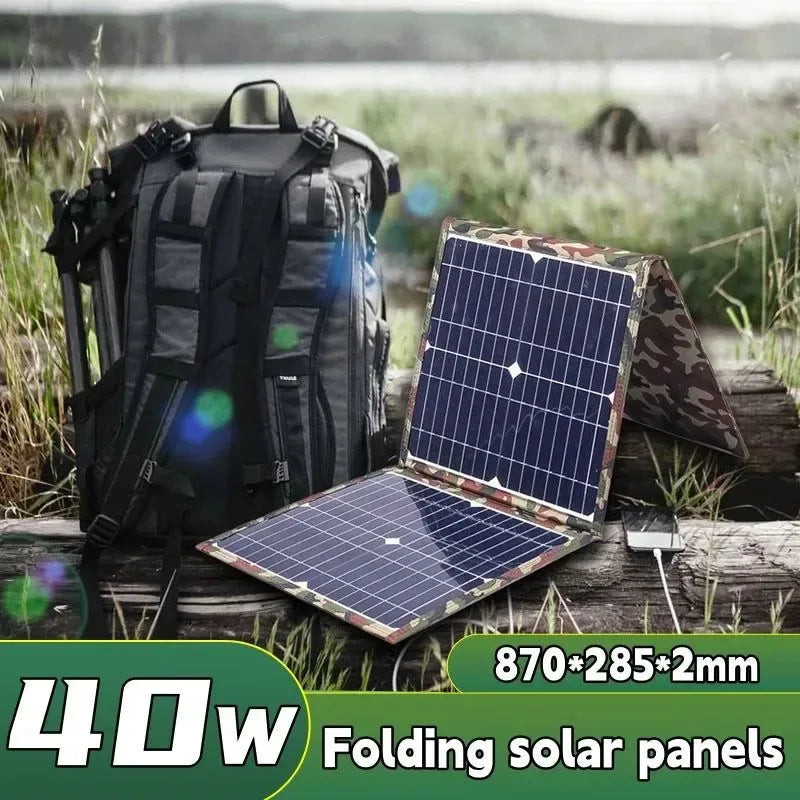 40W Foldable Solar Panel Portable Solar Charger | 12V Battery Power Station with 5V USB for Mobile Phones, Laptops, Camping, and Hiking - Trekker Essentials