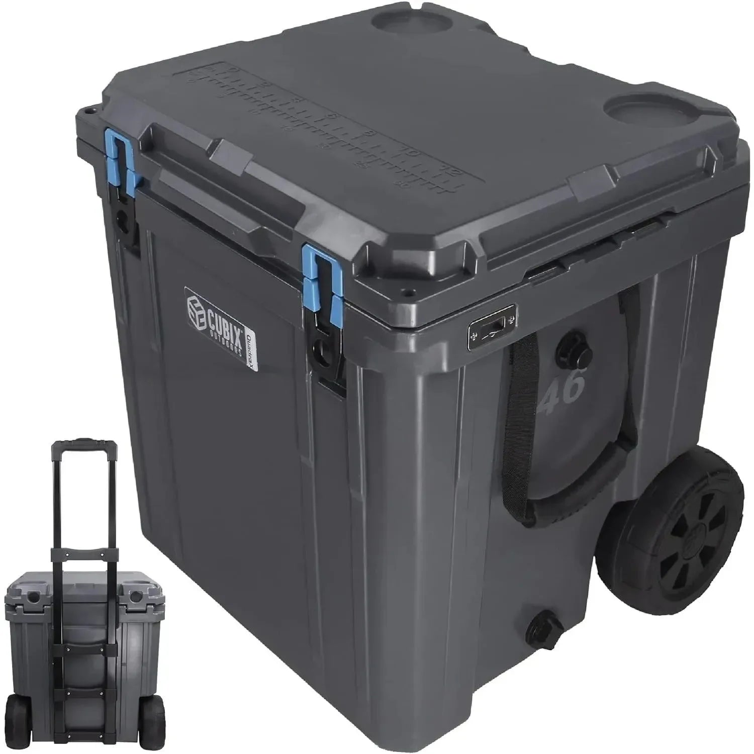 46 Quart QuadraX Wheeled Rotomolded Hard Cooler - Heavy Duty Insulated Ice Chest - Trekker Essentials