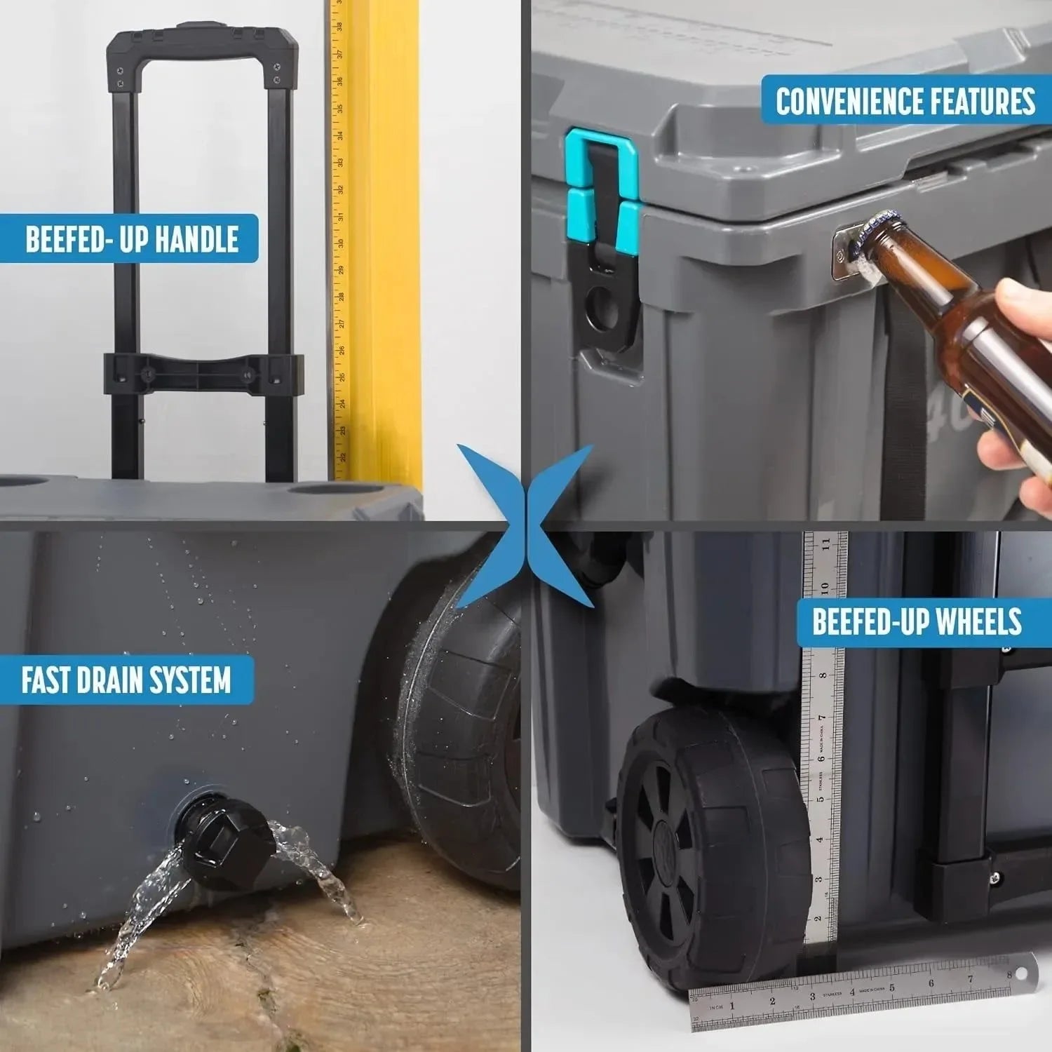 46 Quart QuadraX Wheeled Rotomolded Hard Cooler - Heavy Duty Insulated Ice Chest - Trekker Essentials