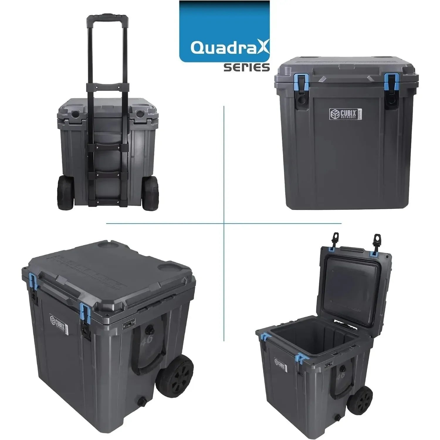 46 Quart QuadraX Wheeled Rotomolded Hard Cooler - Heavy Duty Insulated Ice Chest - Trekker Essentials