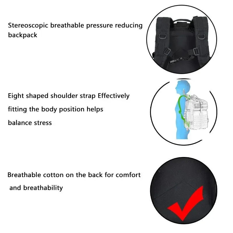 48L/25L Tactical Military Backpack - Waterproof Large Capacity Travel, Camping, Trekking, Fishing, and Hunting Rucksack for Men - Trekker Essentials