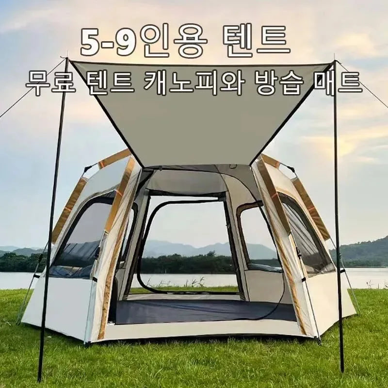 5-9 Person Outdoor Folding Tent - Instant Pop Up Tent, Portable Automatic Waterproof Camping Tent with Canopy for Hiking, Picnic - Trekker Essentials