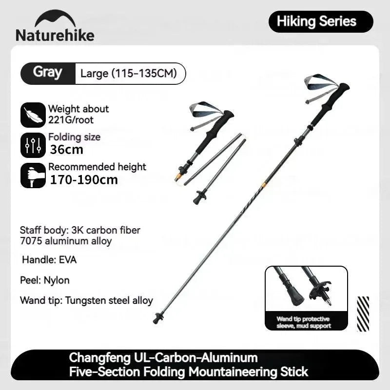 5-Section Carbon Fiber Collapsible Telescopic Trekking Poles - Lightweight Walking Hiking Stick - Trekker Essentials