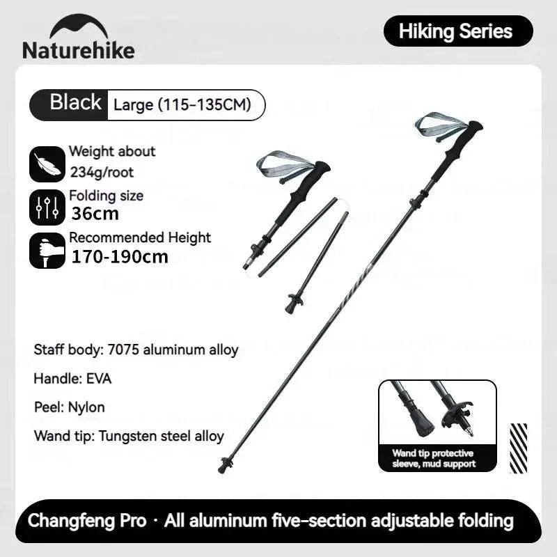 5-Section Folding Trekking Pole: Carbon Fiber and Aluminum Alloy Ultralight Walking Stick for Hiking and Climbing - Trekker Essentials