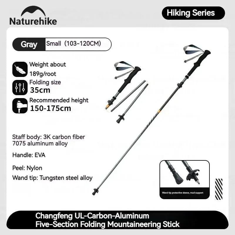 5-Section Folding Trekking Pole: Carbon Fiber and Aluminum Alloy Ultralight Walking Stick for Hiking and Climbing - Trekker Essentials