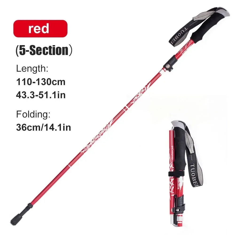 5-Section Portable Outdoor Fold Trekking Pole - Telescopic Hiking Stick with Foam Handle, Ideal for Nordic Walking, Camping, and Elderly - Trekker Essentials