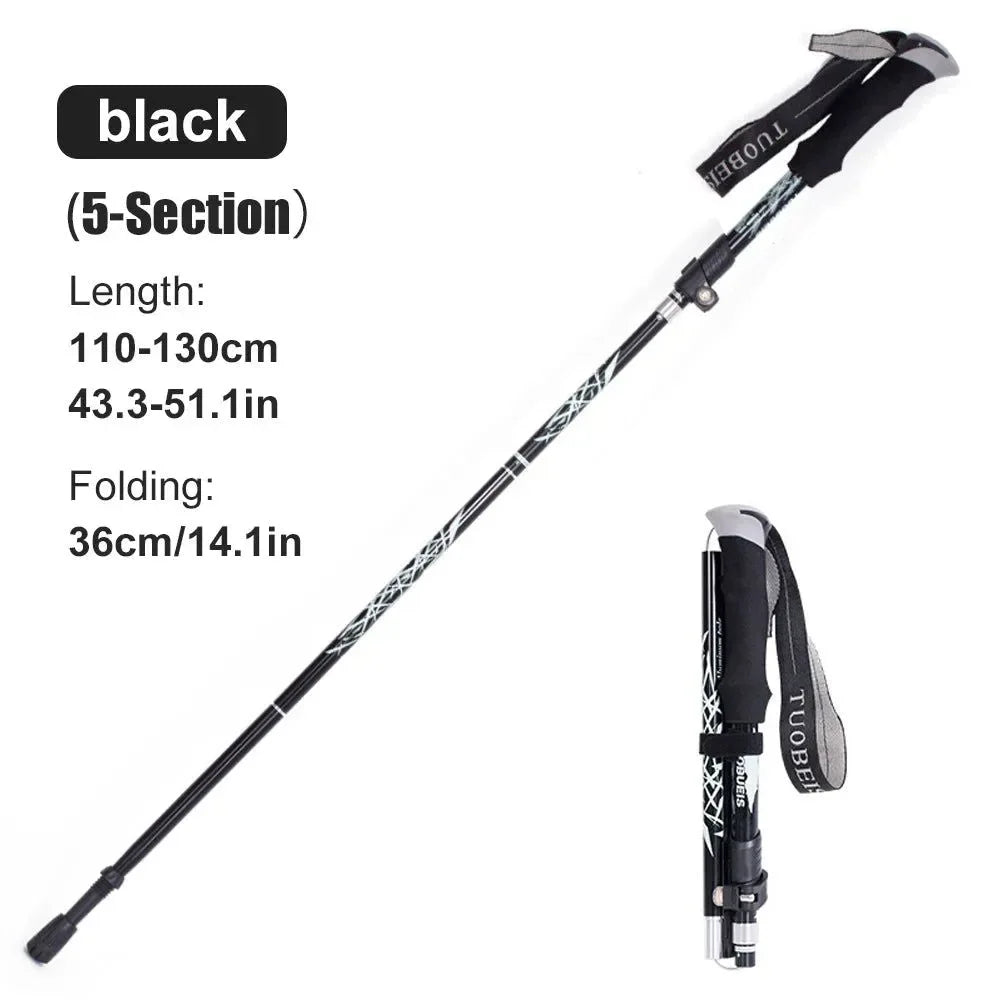 5-Section Portable Outdoor Fold Trekking Pole - Telescopic Hiking Stick with Foam Handle, Ideal for Nordic Walking, Camping, and Elderly - Trekker Essentials
