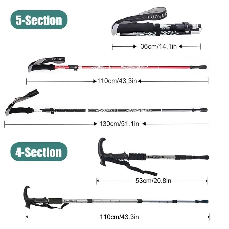 5-Section Portable Outdoor Fold Trekking Pole - Telescopic Hiking Stick with Foam Handle, Ideal for Nordic Walking, Camping, and Elderly - Trekker Essentials