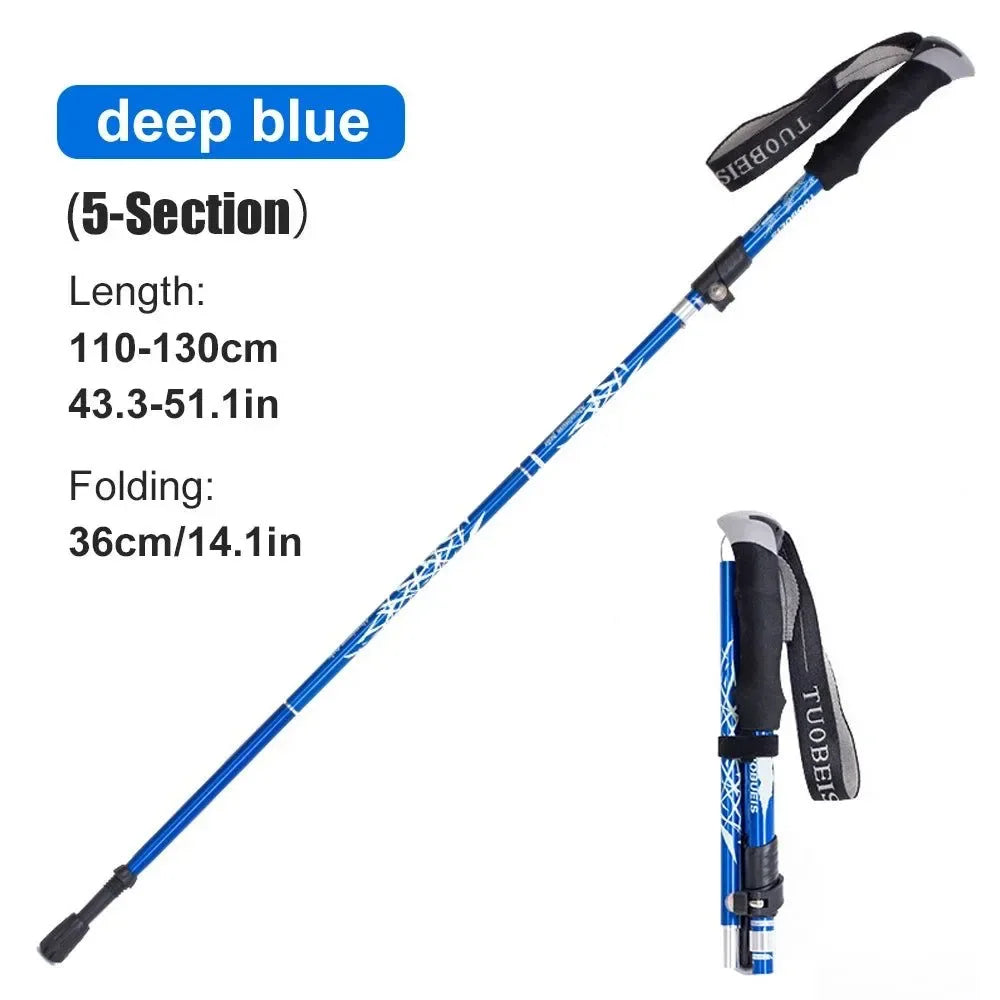 5-Section Portable Outdoor Fold Trekking Pole - Telescopic Hiking Stick with Foam Handle, Ideal for Nordic Walking, Camping, and Elderly - Trekker Essentials