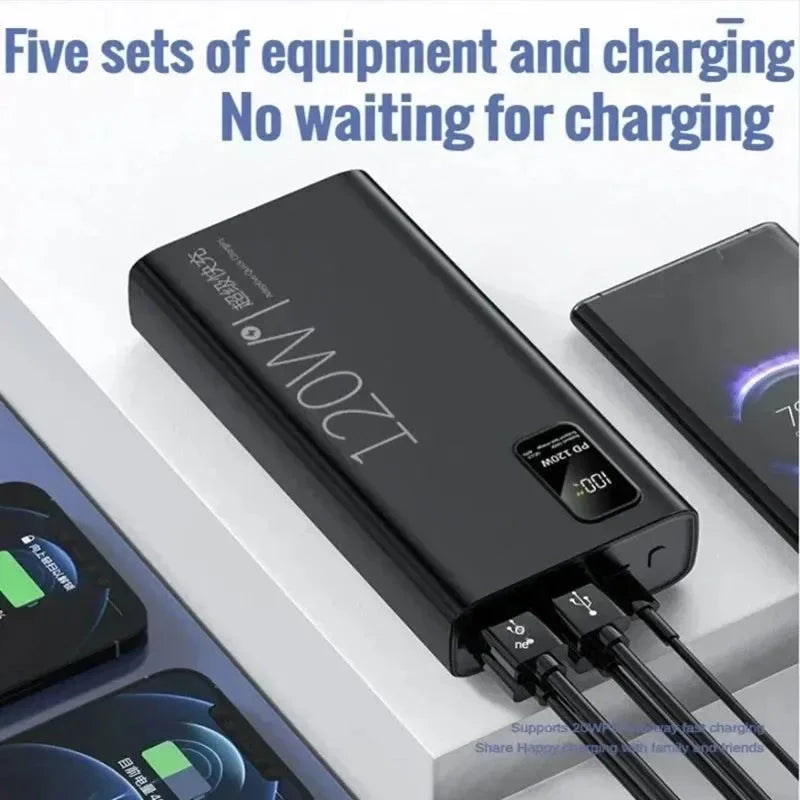 50000mAh Power Bank: Portable Battery Charger with Wireless Charging, Built-in Cables, and Solar Panel for iPhone, Xiaomi, Huawei, Samsung - Trekker Essentials