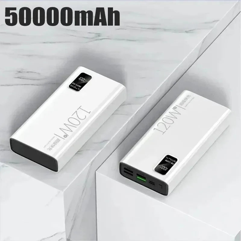 50000mAh Power Bank: Portable Battery Charger with Wireless Charging, Built-in Cables, and Solar Panel for iPhone, Xiaomi, Huawei, Samsung - Trekker Essentials