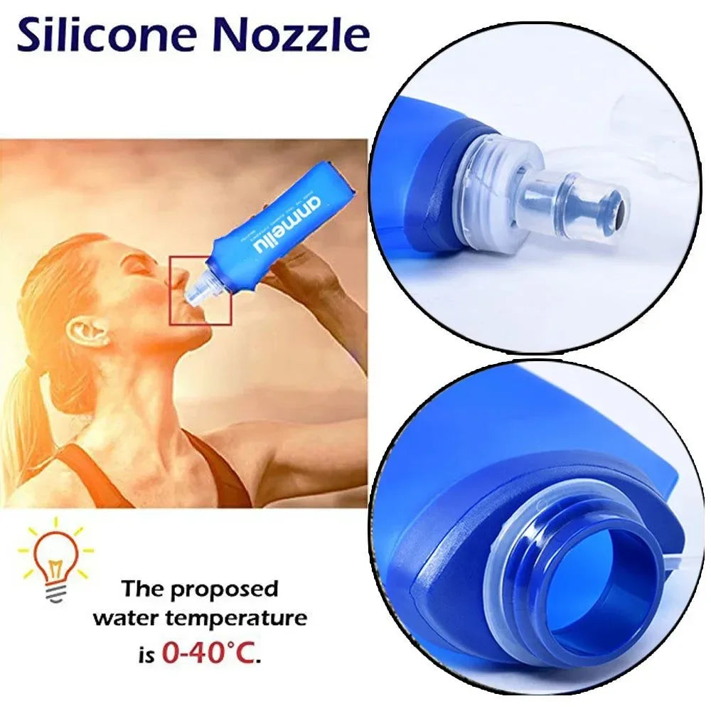 500ML Foldable Silicone Soft Flask Water Bottles - Portable Hydration Pack for Outdoors Travelling Running - Trekker Essentials