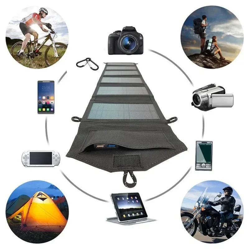 500W Portable Foldable Solar Panel Charger - USB 5V and DC Output for Phone Charging, Power Bank, Hiking, and Camping - Trekker Essentials