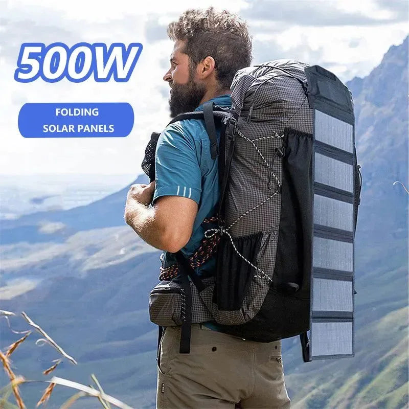 500W Portable Foldable Solar Panel Charger - USB 5V and DC Output for Phone Charging, Power Bank, Hiking, and Camping - Trekker Essentials