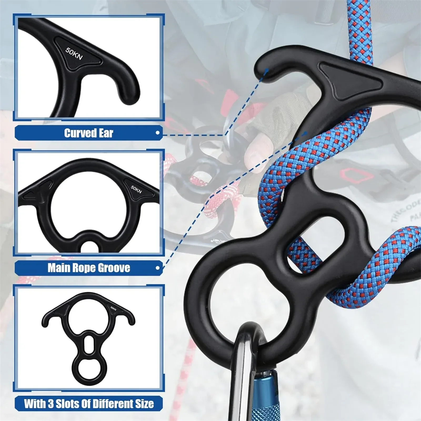 50KN Rescue Figure 8 Descender – Large Bent-Ear Belay Device for Rock Climbing and Peak Rescue - Trekker Essentials