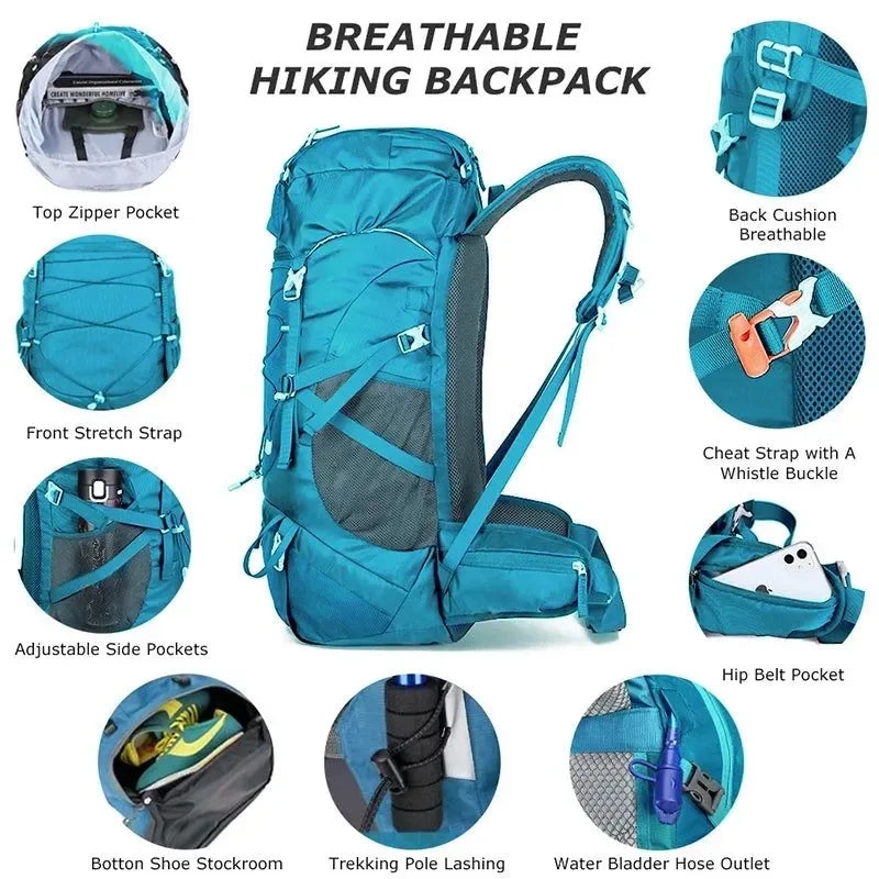 50L Hiking Backpack with Rain Cover: Versatile Outdoor Rucksack for Travel, Trekking, and Camping - Trekker Essentials