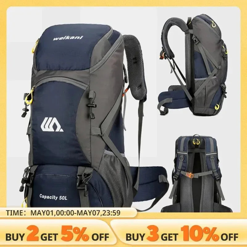 50L Travel Backpack - Waterproof Camping Rucksack for Men and Women - Trekker Essentials